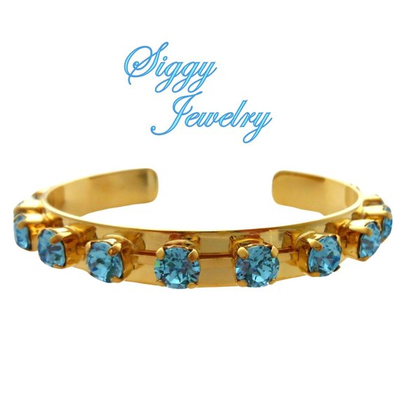 Aquamarine Cuff Bangle Bracelet made with Genuine Austrian Crystals in 6mm - Picture 4 of 4